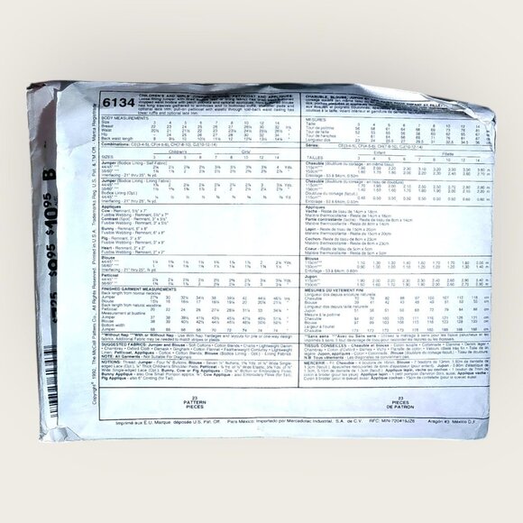 Vintage McCalls Sewing Pattern 6134 Girls Jumper Blouse Petticoat Appliques 7-10 - Picture 2 of 2